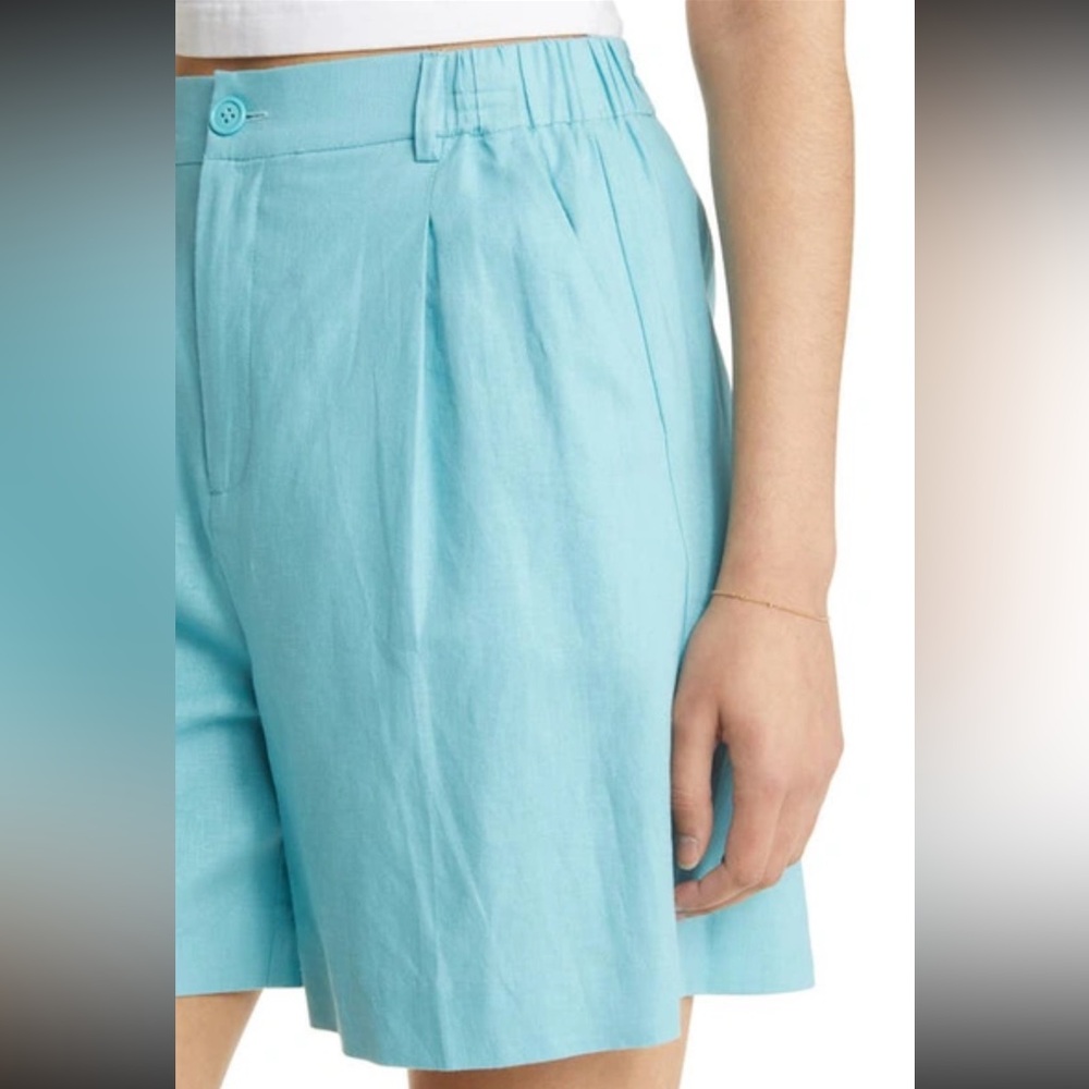 Nordstrom Open Edit Linen Blend Bermuda Shorts in Teal Shore ~M - Picture 4 of 6